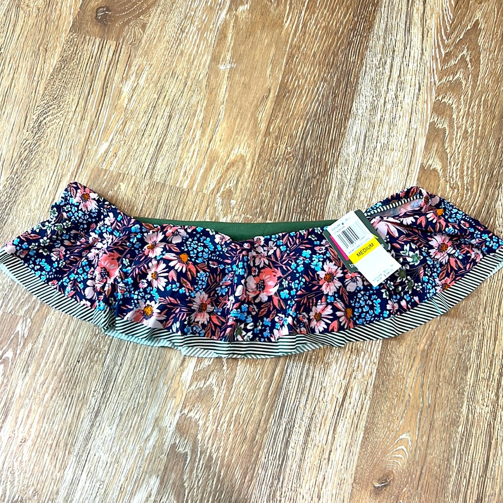 Rebecca Virtue floral bandeau off shoulder bikini top size medium